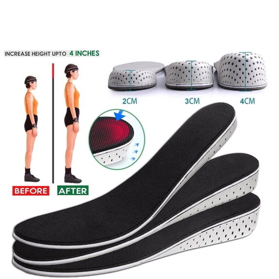 Invisible Height Increase Insoles for Men & Women, 3 Height Options (2.3"/3.3"/4.3"), Breathable & Cushioned Shoe Inserts, Trimmable Heel Lift Pads, 1 Pair