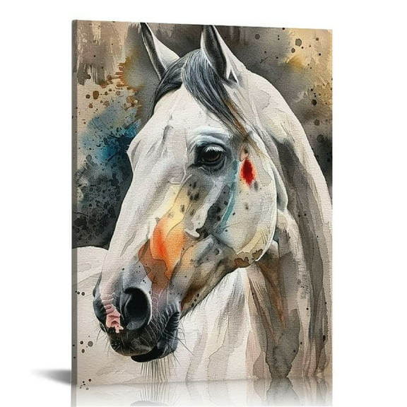 QKZF Watercolor Horse Wall Art,White Horse Canvas Wall Art,Horse Wall Decor,Horse Decor,Horse Pictures,Horse Pictures Wall Decor,Gifts for Horse Lovers,Framed