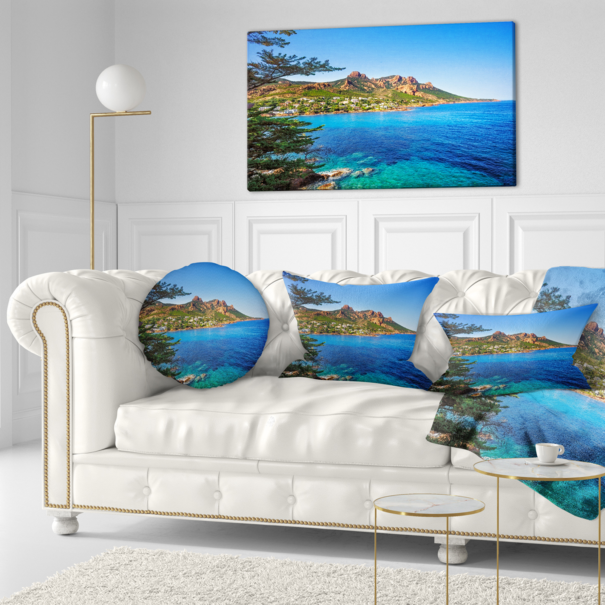 Designart Esterel Rocks Beach Coast in Blue - Seashore Throw Pillow - 12x20