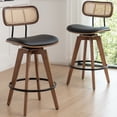 thumbnail image 2 of FOWEOAIU Bar Stools with Cane Back Leather Upholstered Swivel 26" Counter Stool for Bar Kitchen Island Bistro , Black (Set Of 2), 2 of 8