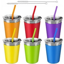 SSAWcasa 6Pcs 12oz Kids Cups with Silicone Straws and Lids - Spill Proof Kids Sippy Cups Stainless Steel Kids Tumblers for Cold & Hot Drinks for Children and Adult