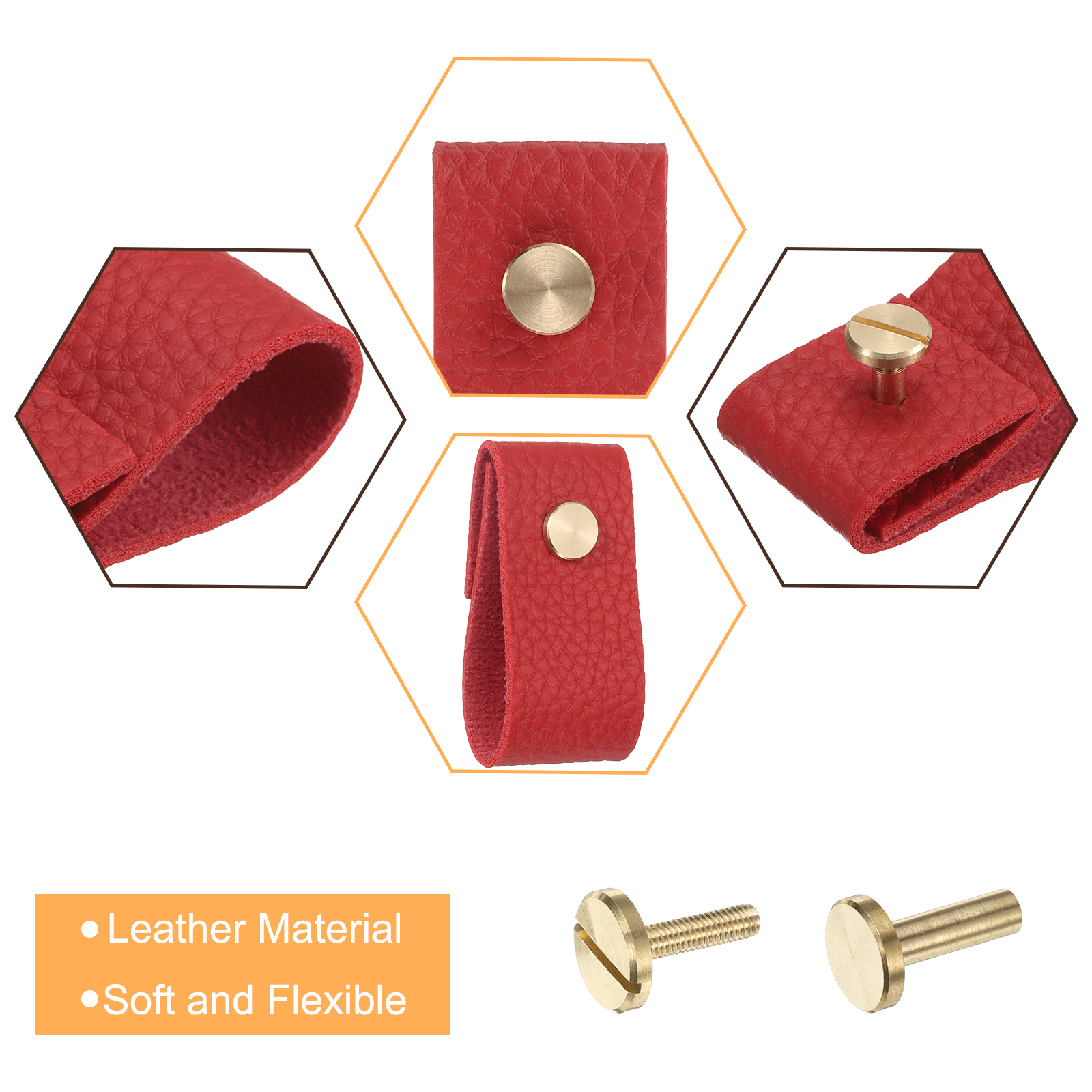 Unique Bargains Leather Drawer Pulls Replacement of Traditional Knobs for Drawer Red