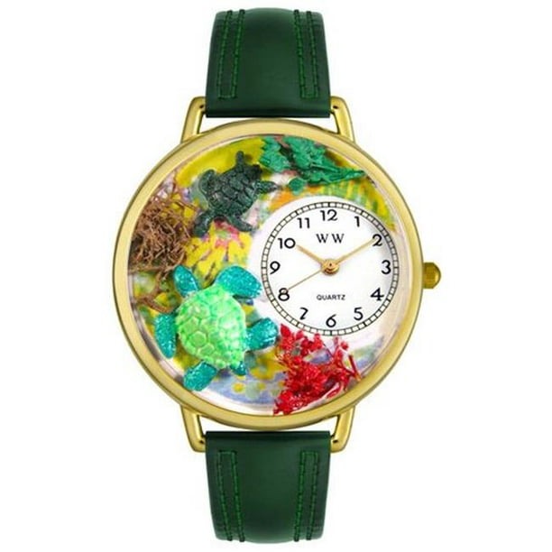 Whimsical Montres G0140003 Tortues Chasseur Cuir Vert et Or Montre