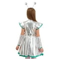 thumbnail image 2 of LiiYii 3Pcs Girls Alien Outfit Set Shiny Metallic Dress Headband Arm Sleeve Hair Hoop Outer Space Green Silver 14, 2 of 8