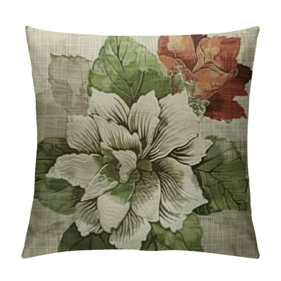 Shiartex  Sage Green Pillow Covers Dahlia Flowers and Grey Leaf Throw Pillowcase Decorative Room Spring Summer Green Flowers Cushion Cover for Patio Sofa Bedroom Indoor Outdoor Party White