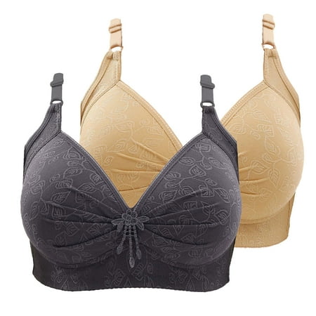 Gnurob Women Plus Size Lace Bra Push Up Wirefree Bralette Hide Back Fat Underwear 2 PC Adjustable Straps Bralettes Comfort Padded T Shirt Bras Clearance Saving Beige 4X-Large