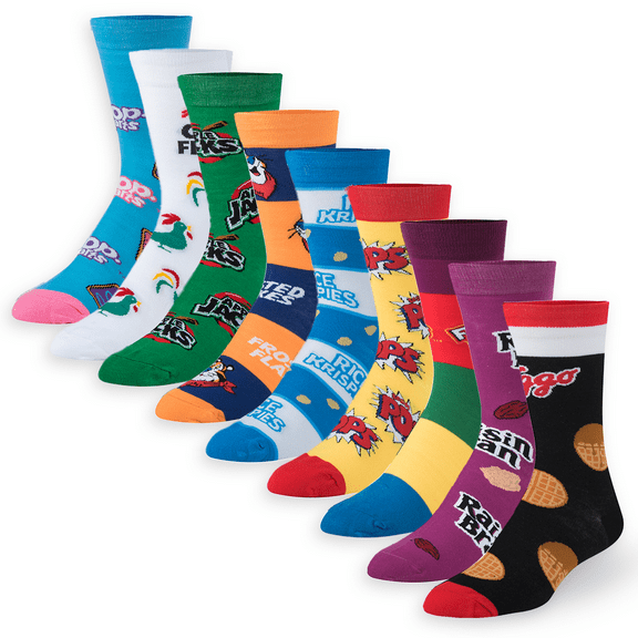 Crazy Socks, Unisex, Food, 9 Pack Breakfast, Crew Socks, Novelty Fun Crazy Silly