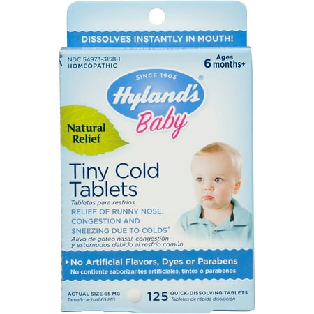 Hyland's Baby Tiny Cold Tablets, Natural Relief of Runny Nose, Congestion, and Occasional Sleeplessness Due to Colds, 125 Quick-Dissolving