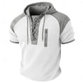 thumbnail image 2 of Men's Colorblock Short Sleeve Hoodie T-Shirt | Cotton Blend Pullover Hooded Top | Crewneck, Athletic Fit, Kangaroo Pocket | Breathable, Stretch Fabric | Casual Daily, | Zenithor,White 3XL, 2 of 9