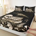 thumbnail image 4 of Feelyou Spooky Raven Skull Bed Sheets, Boho Floral Book Full Size Sheets, Black Sepia, 4-Piece, 1 Flat Sheet, 1 Fitted Sheet and 2 Pillowcases, 4 of 5