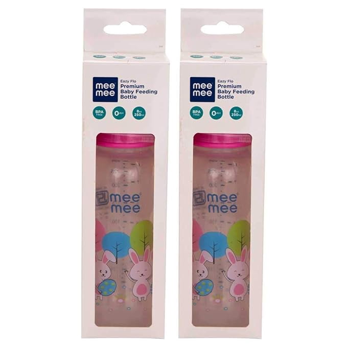 Mee Mee Baby Feeding Bottle 250ml |BPA-Free Baby Milk Bottle with Eazy Flo Technology (Pink, Pack of 2)