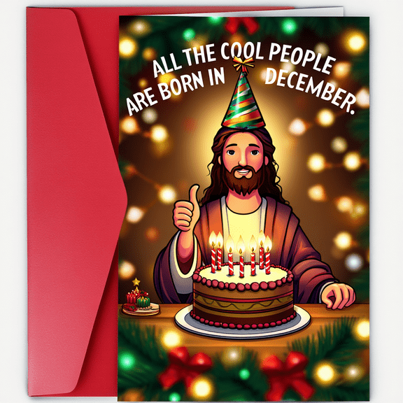 December Birthday Card - "All the Cool People Are Born in December" with Jesus - Fun Greeting with Envelope Included - Ideal for Friends and Family Celebrating Birthdays