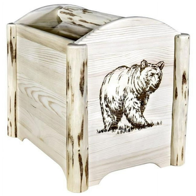 Montana Woodworks MWMAGVLZBEAR Montana Collection Magazine Rack with Laser Engraved Bear Design, Clear Lacquer Finish
