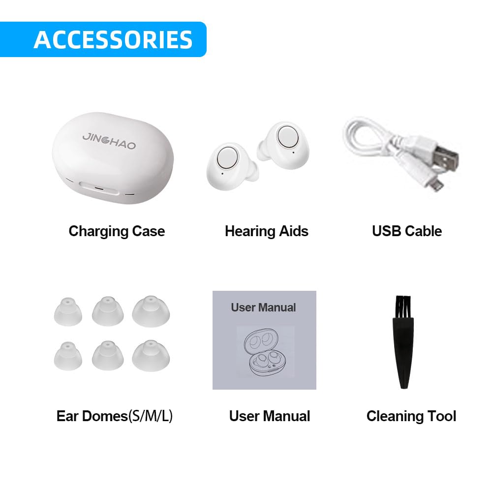 SUWU Hearing Amplifier Aid Rechargeable Digital Personal Sound Amplifier Devices ITE for Seniors,Inner-Ear Hearing aid,TV,2-Pack with Charging Box (White)