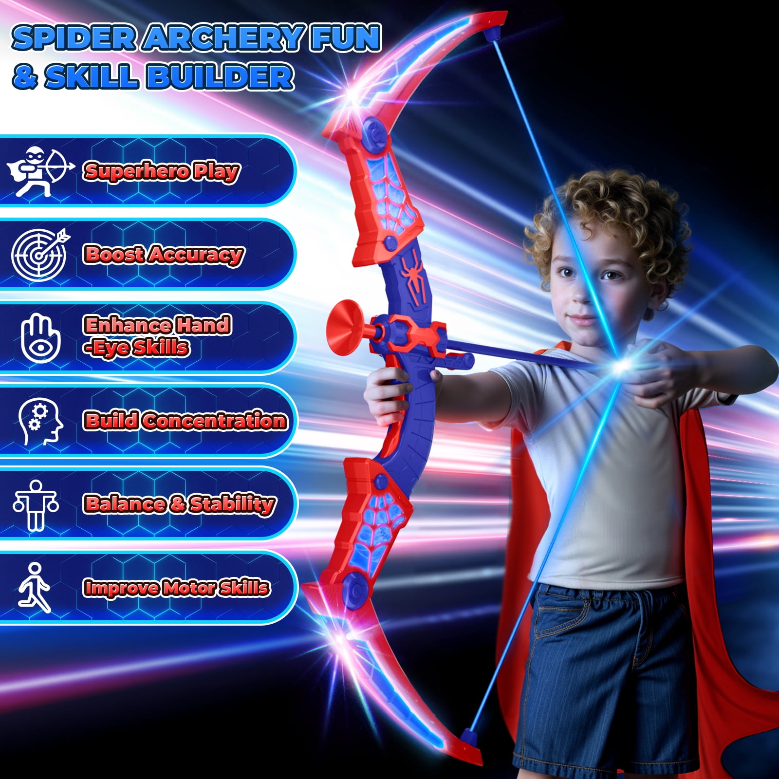 Aogsiyt Kids Bow and Arrow Set with LED Lights, Archery Toy with 8 Suction Cup Arrows & Target, Outdoor Indoor Toy Gift for Boys Girls Ages 3-12