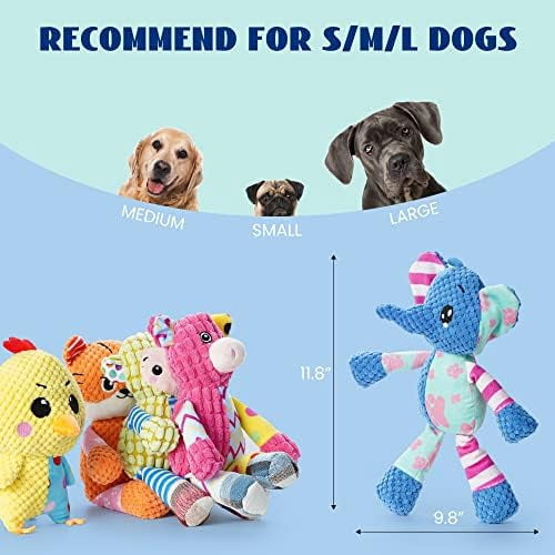 Stuffed Crinkle Squeaky Dog Toys: 5 Pack Cute Animal Plush Toys for Small Medium Size Dogs, Durable Puppy Chew Toys for Boredom and Calming Aid, for Dogs