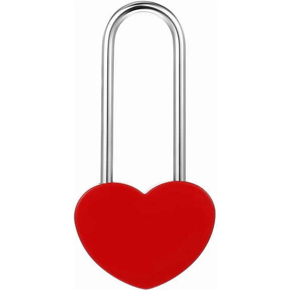 Bridge Long Shackle Padlock, Heart Padlock Love Lock Padlock Red Single Heart Lock, Heart Wish Lock For Lovers Wedding, Valentines, Anniversary, Travel, Valentines Day(NO Key)