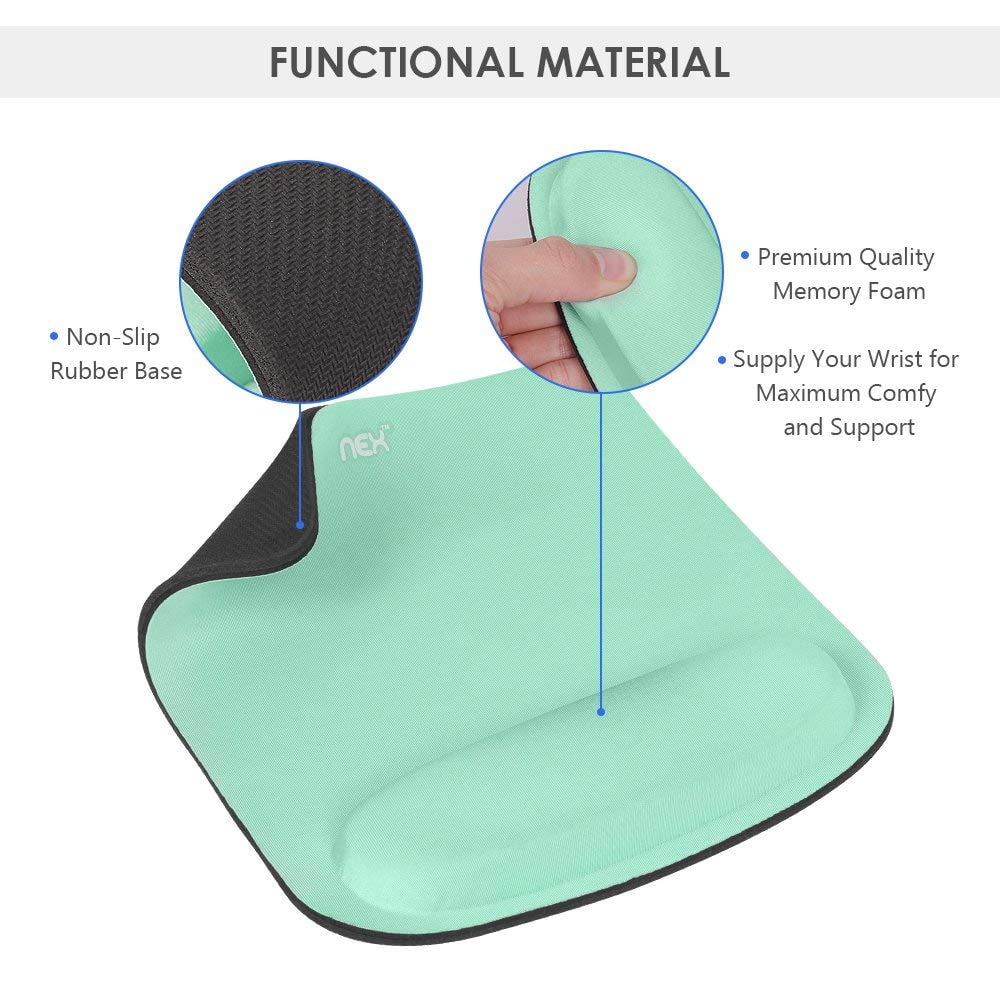 NEX Mouse Pad with Memory Foam Wrist Rest, Non-slip Rubber Base Mouse Mat for Typist Office (Mint Green)