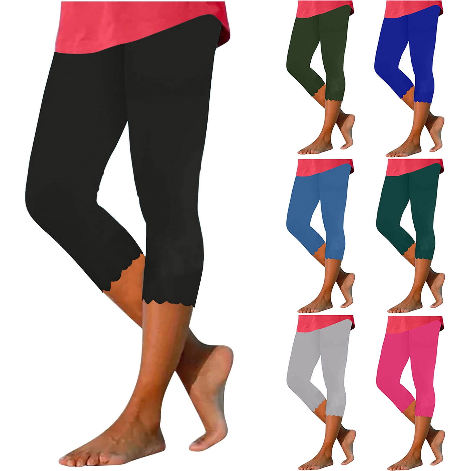 QATAINLAV Capri for Women Tummy Control, Womens Workout Leggings 2024 Elastic High Waisted Cropped Pants Casual Solid Color Yoga Capris Leggings Licras Para Mujer Gray XL
