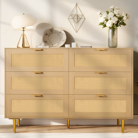 KFFKFF 6-Drawer Dresser, Wooden Storage Dresser for Bedroom, Stylish Storage Organizer for Clothing in Bedroom, Living Room, or Hallway