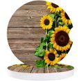 thumbnail image 1 of FMSHPON Rustic Wood Plank Sunflower Spring Blooming Set of 6 Car Coaster for Drinks, Absorbent Ceramic Stone Coasters Cup Mat with Cork Base for Home Kitchen Room Coffee Table Bar Decor, 1 of 5