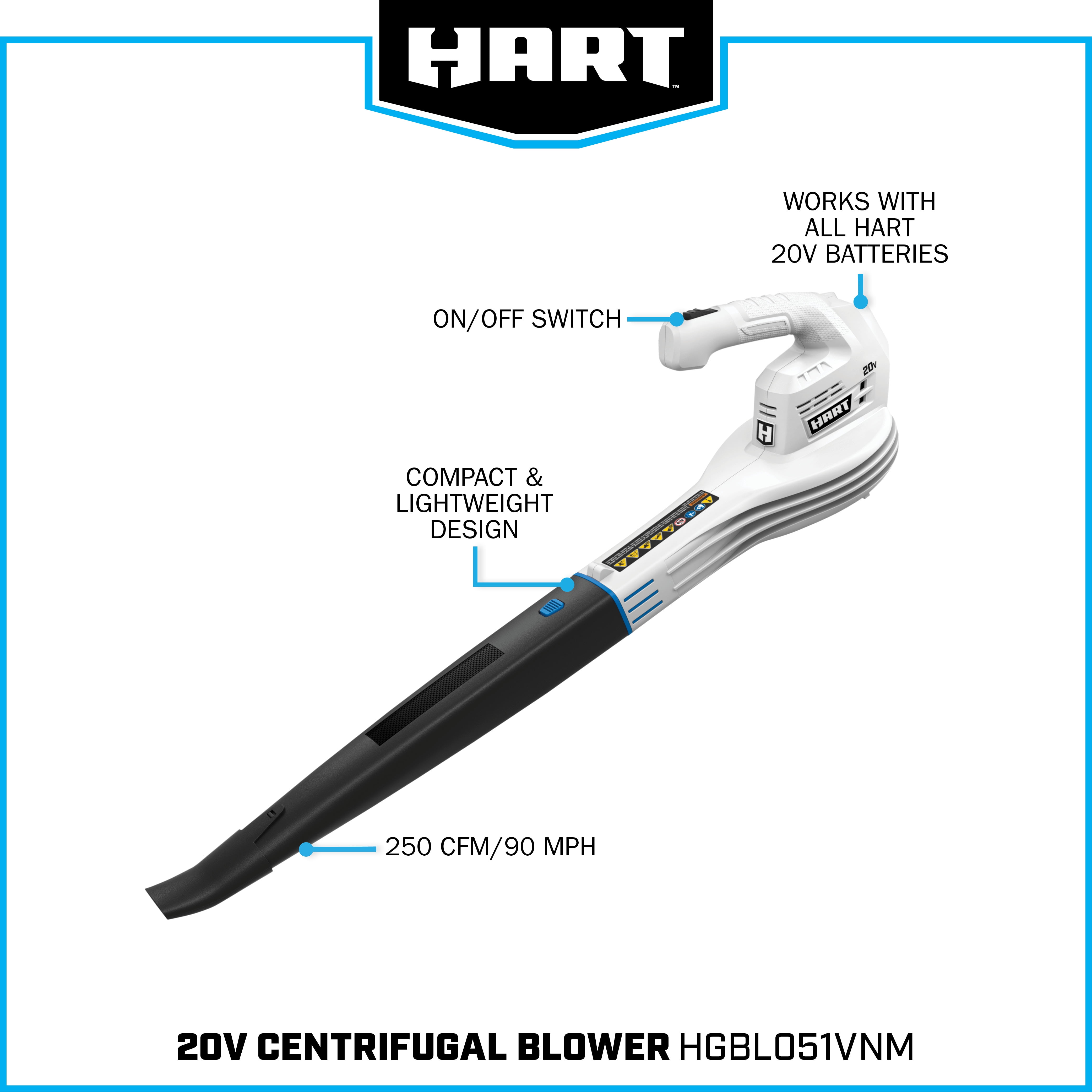 HART 20-Volt Cordless 90 CFM Centrifugal Blower, (1) 2.0 Ah Lithium-Ion Battery