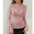 thumbnail image 5 of Eyelet Tops For Women, Solid Color Lace Slim Fit Outerwear Sheer Floral Sleeve Top Casual Long Women'S Thermal Tops Boho Business Casual Outfits Going Tops Tank Casual Outfits (XL, Pink) Unbranded, 5 of 5