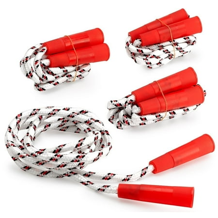 Jump Rope Nylon With Plastic Handles 6.5 Inches – 4 Pack - White Jumping Rope With Red Stripes And Handles – For Kids And Adults - Sports, Outdoors, Fitness, Exercise, Fun, Play, Toy – By (Best Rope For Logging)