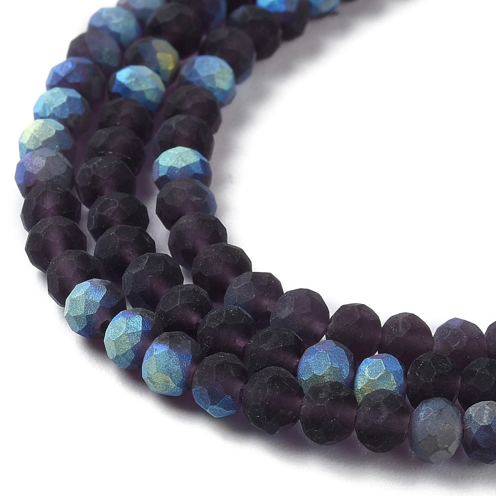 20Strand Transparent Glass Beads Strands Faceted Frosted Half AB Color Plated Rondelle Indigo 8x6mm Hole: 1mm about 64~65pcs/strand 40~41cm