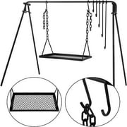 Swing Grill Campfire Cooking Stand Outdoor Picnic Cookware Bonfire Party Equipment,Adjustable Height with Hooks, Black