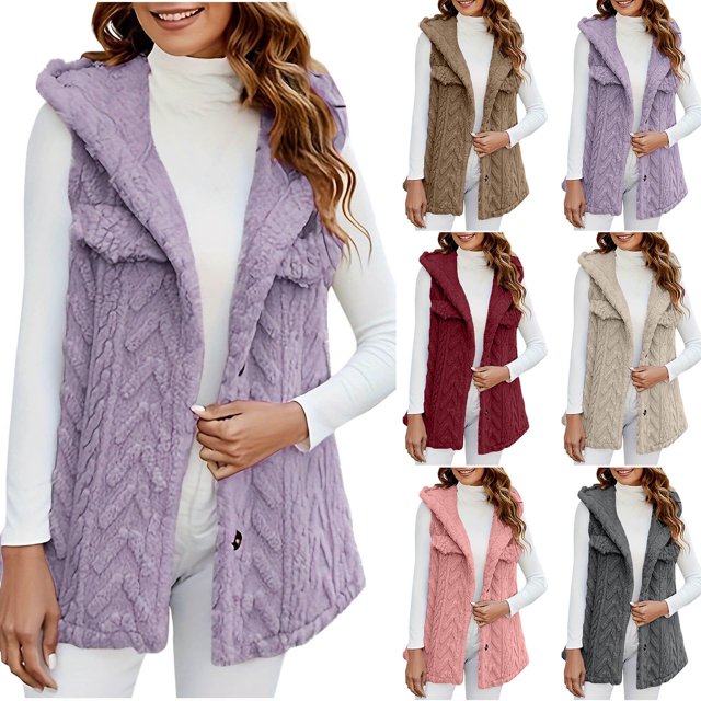 Tranfacy Gilets pour Femmes, Manteaux d'Hiver pour Femmes, Blouse Sans Manches Décontractée à Capuche, Veste de Mode