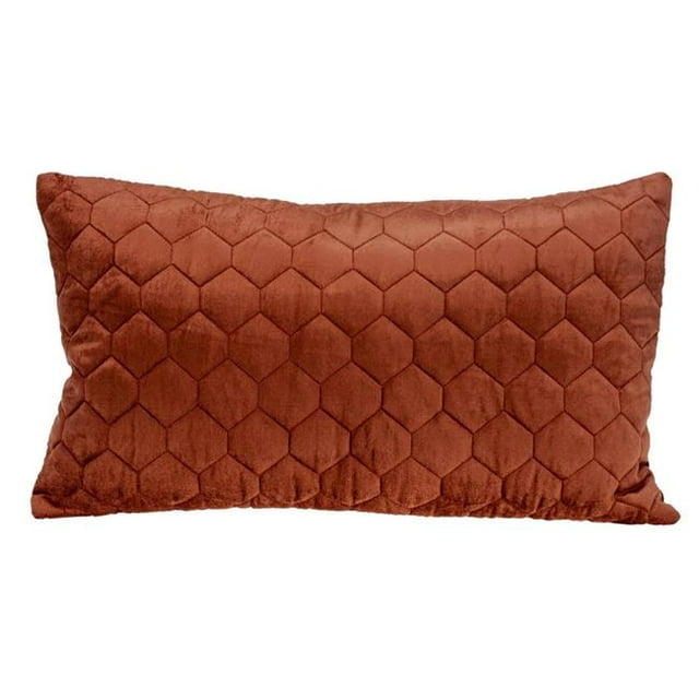 HomeRoots 402879 Burnt Orange Tufted Velvet Quilted Lumbar Throw Pillow