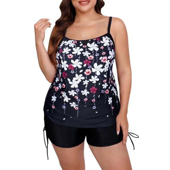 Qingpeng Women's Flowy Tankini Modest Bathing Suit Loose Fit Plus Size Swimsuit Swim Set for Women