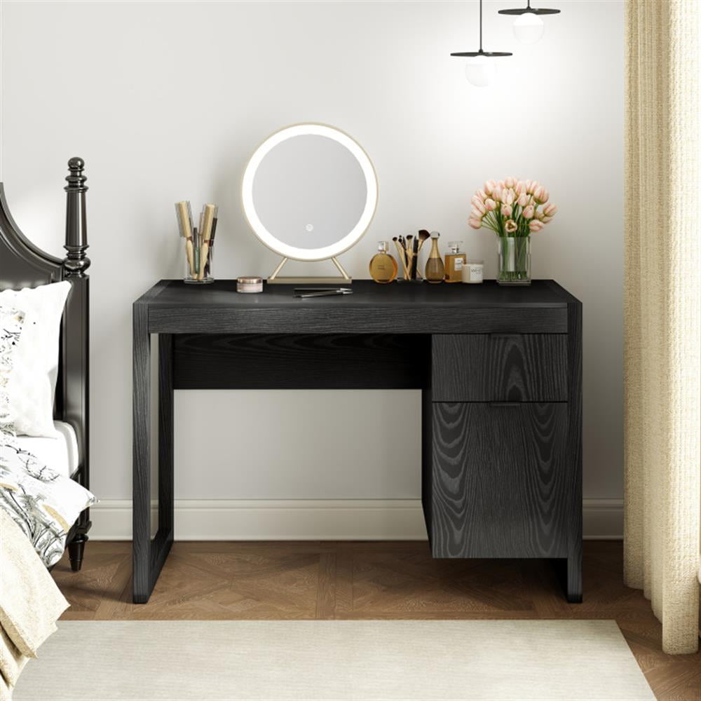 Demi Bonn Modern Computer Desk Workstation with Cabinet and Drawer, Small Home Office Desk Study Writing Table, Black