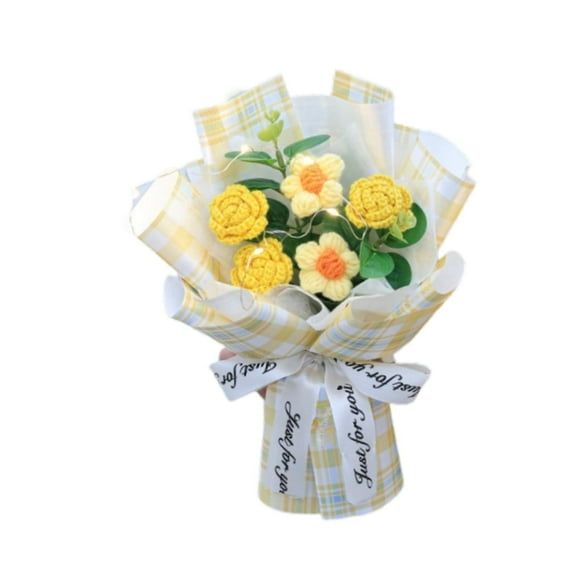 Ramo de flores de crochet decorativo con luz, regalo ideal para decoración del hogar para mujeres. Amarillo