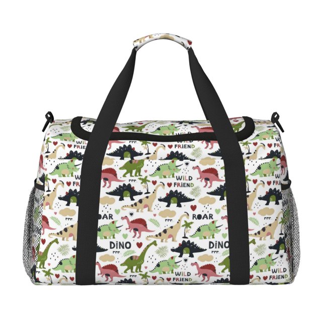 Fotbe Cute Dinosaurs Bolsa de Viaje con Estampado, Bolsa de Fin de Semana para Mujer con Compartimento para Zapatos, Bolsa de Gimnasio con Bolsillo Húmedo