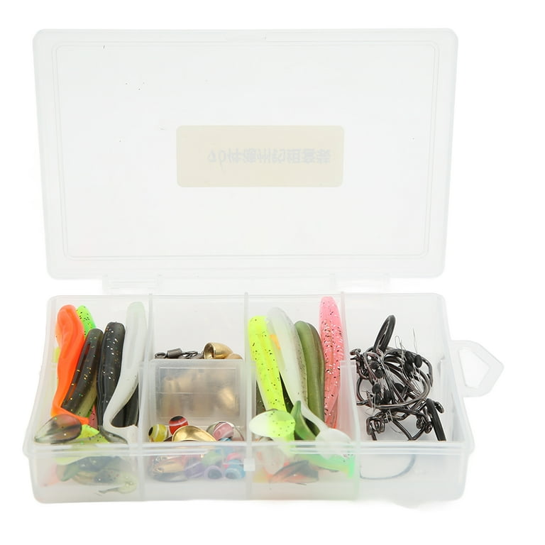 FAGINEY Fishing Tackle Kit,66pcs Fishing Tackle Kit Fishing Accessories Set  With Tackle Box Including T Tail Soft Lure Off Set Hook For Saltwater, Fishing Set With Tackle Box 
