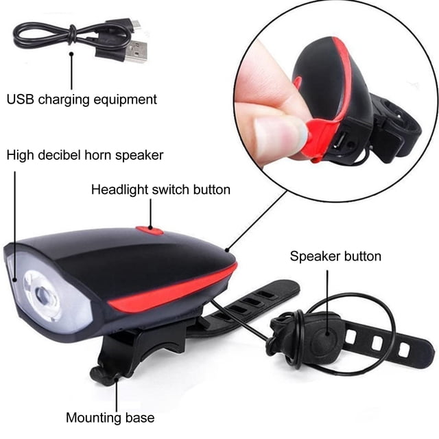 Bike Light Horn Combo,Bike Light Set and Bike Front Back Light Bike Lightwith Horn Modern Innovation