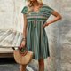 thumbnail image 5 of Vestido de Manga Corta para las Mujeres, V-Cuello Estilo Bohemio Impresión Empalme Rodilla Vestido de Longitud, Casual, 5 of 9