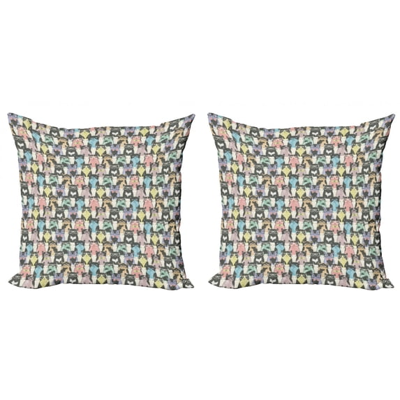 Ambesonne Cat Throw Pillow Cover 2 Pack, Retro Hipster Bow Ties, 18", Multicolor