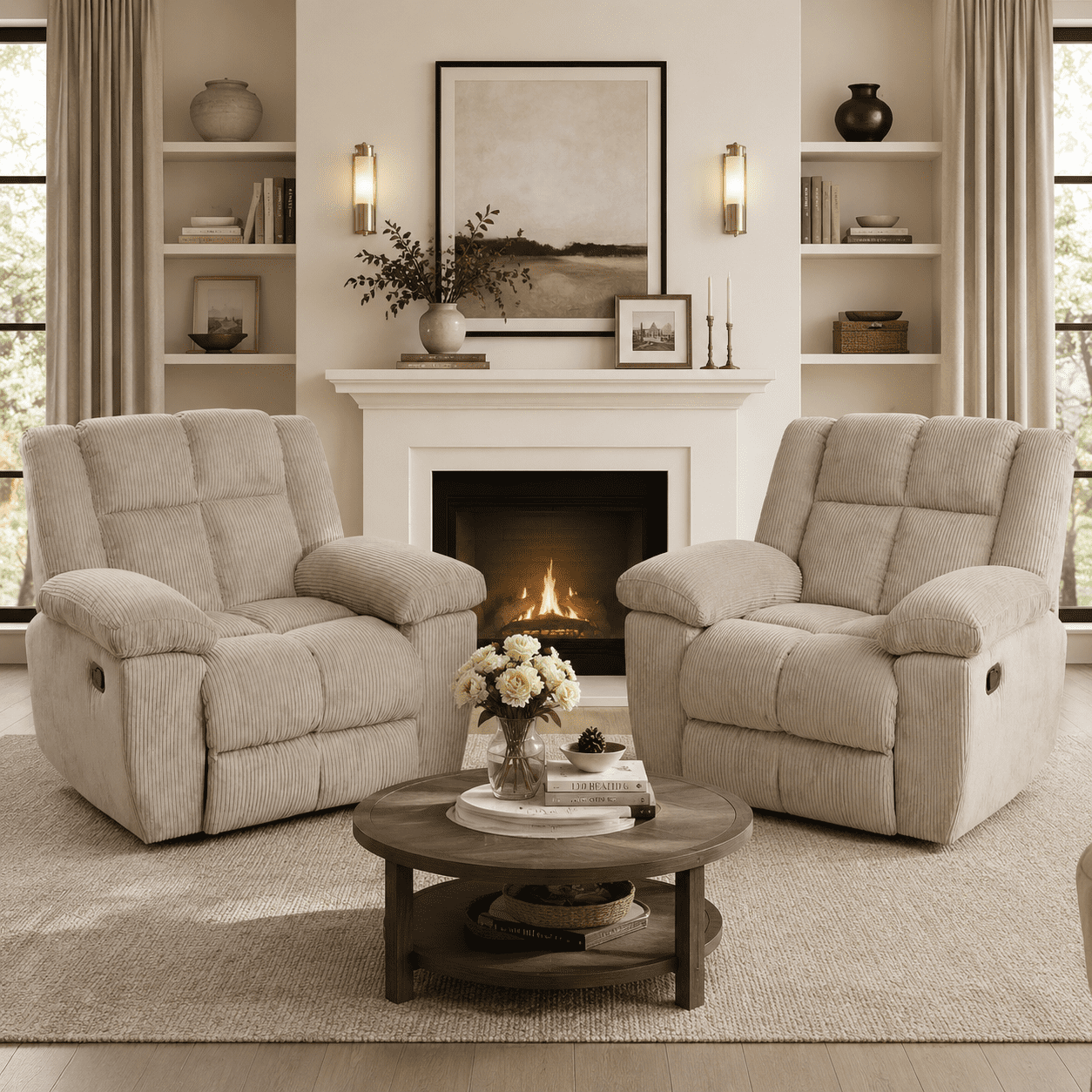 Gewnee Beige Smart Recliner, Soft Corduroy Upholstery & Solid Wood Frame, Adjustable Recline Angle Suitable for Living Room Relaxation