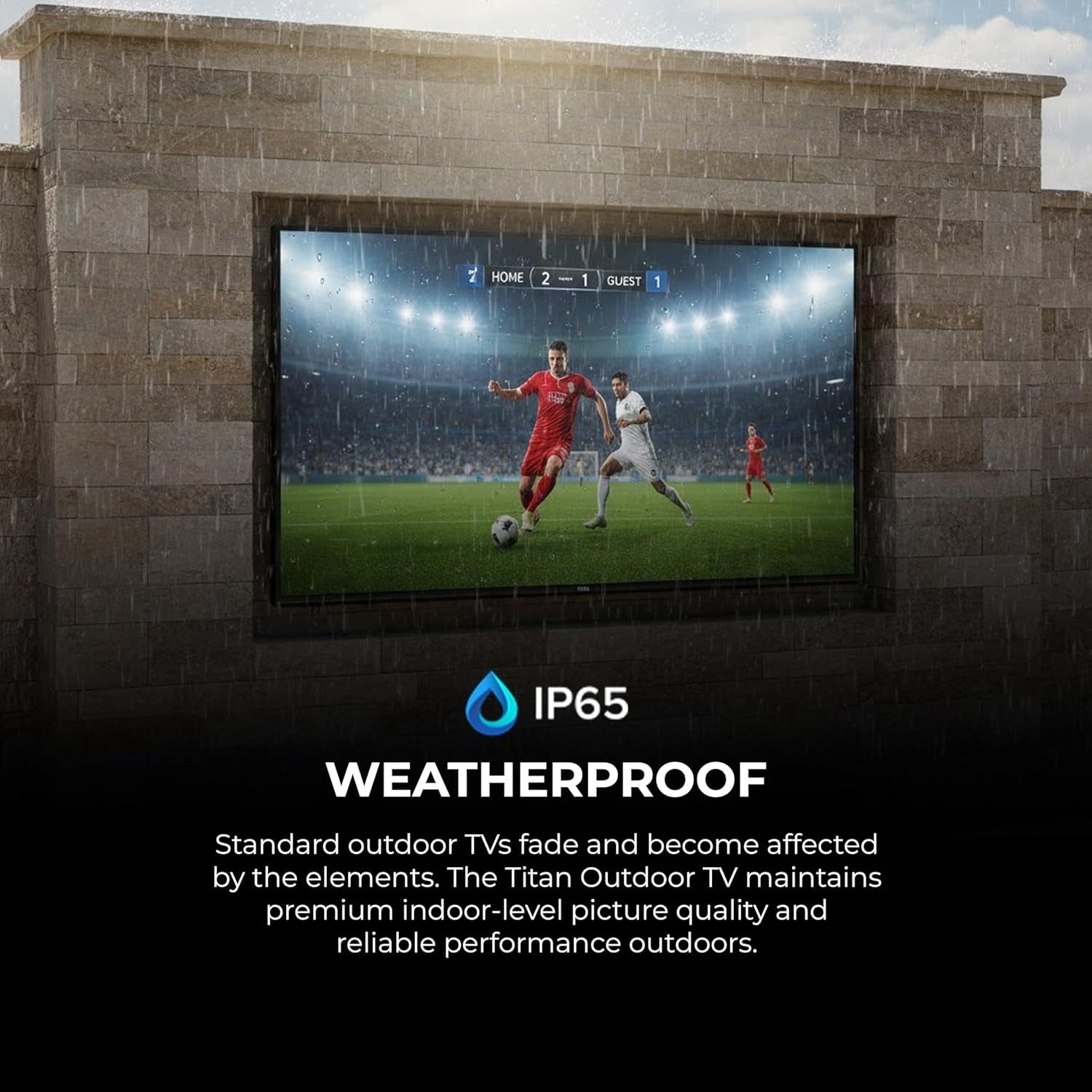 Titan G200 Mini-QLED 55 Inch Outdoor TV, Partial Sun, IP65 Smart Weatherproof TV, 4KHDR, 144Hz, Google AI OS, 2600Nits, Wi-Fi 5, Dolby Vision&Atmos, Bang&Olufsen, Outdoor TV Cover, SlimBezel, 2YrWty
