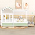 thumbnail image 2 of Full Size Platform Bed with Storage Drawer,Solid Wood Bed Frame with Roof and Window,Playhouse Bed,Montessori Bed,Canopy Bed with 10 Wood Slats Support,No Box Spring Needed, 2 of 7