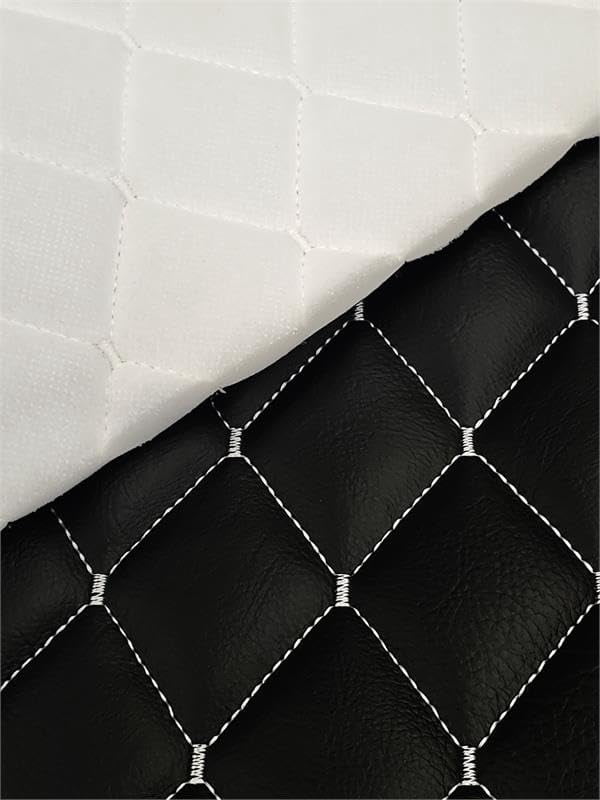 Vinyl Quilted Foam Fabric w 3/8" Foam Backing Upholstery / 52" Wide/Sold by Yard/ Easy to Clean & Lasting, Waterproof & UV Resistant Upholstery Fabric (Black w Hq White Thread Yarn, Diamond 2"x3")