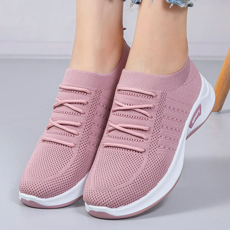 Sehao Ladies Shoes Fashion Casual Shoes Comfortable Lace Up Mesh Breathable  Casual Sneakers Mesh Pink 7.5 US (Wide Widths Available)