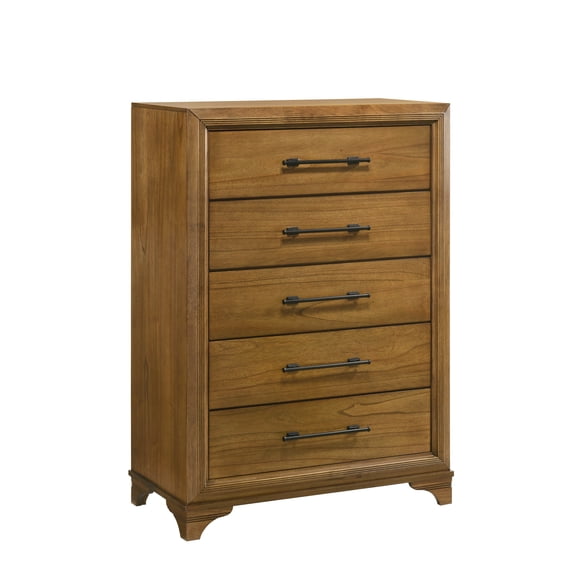 New Classic Furniture Talcott Wood 5-Drawer Chest in Honey/Brown