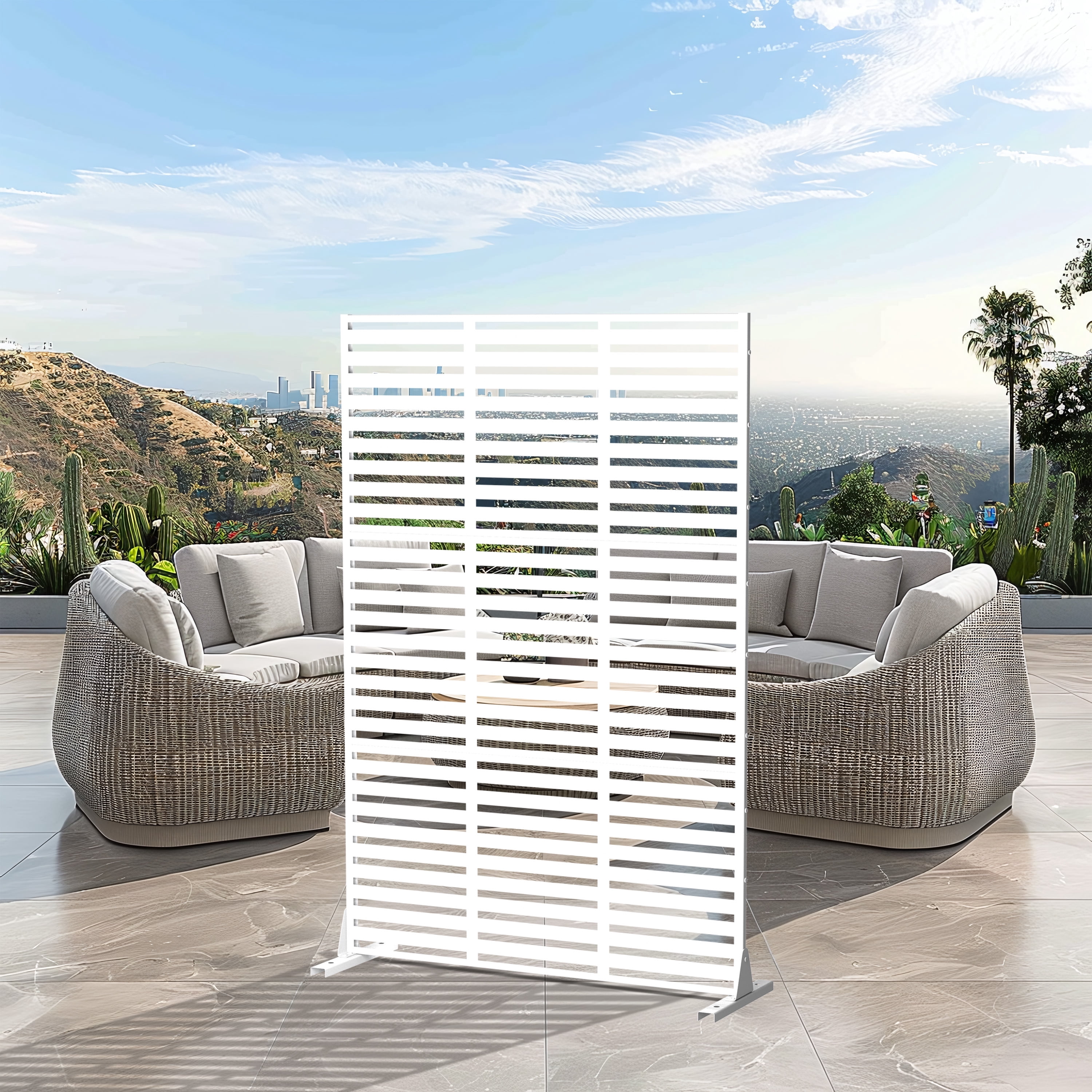 MAYEERTY 72"x47" Outdoor Privacy Screen with Stand Adams Metal Balcony Decorative Screen,White