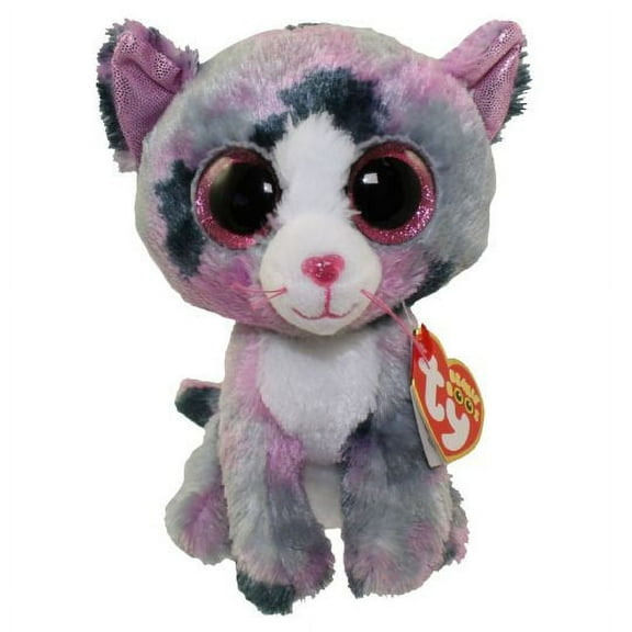 TY Beanie Boos - LINDI the Grey & Purple Cat (Regular Size 6" Plush) With Fun Chops