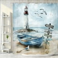 thumbnail image 5 of Nautical Coastal Shower Curtain, Ocean Beach Lighthouse Shower Curtain, Blue Teal Seasides Sailboat Bathroom Accessories Fabric Waterproof with Hooks, 72X72in, 5 of 6