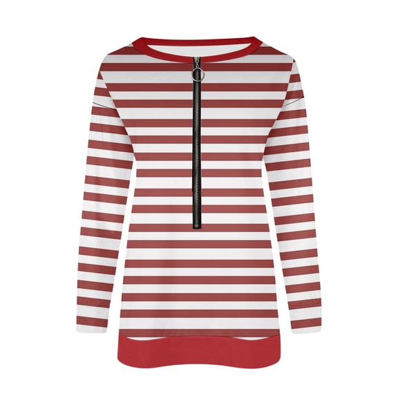 LIaqionyy Women 's Quarter Zip Sweatshirts Striped Shirts Fall Fashion Oversized Pullover Casual Tops Clothes